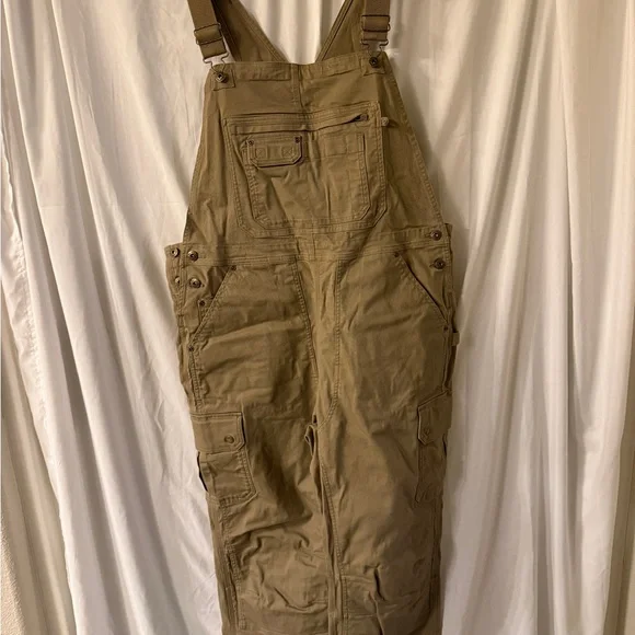 Duluth Trading Co Womens Brown Cargo Overalls durable work wear - Picture 1 of 9